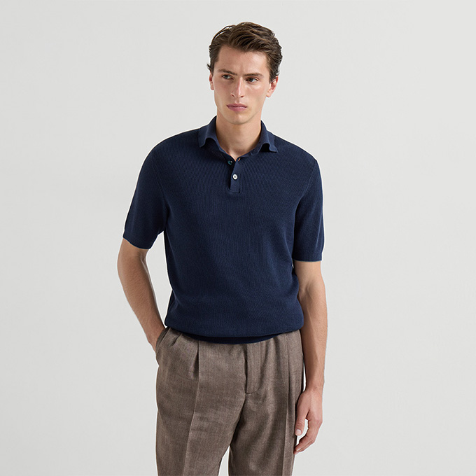 loro piana classic collar cotton short‑sleeve polo shirt